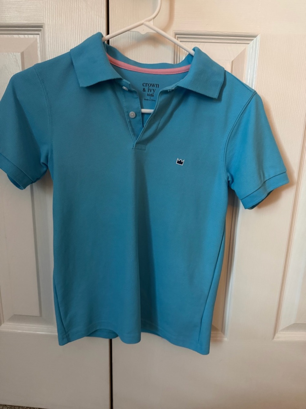 crown & ivy Kids Teal Blue Polo with Contrast Neck Trim